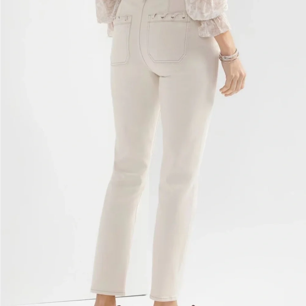 High-Rise Grommet Slim Crop Jean Pants Bone Size 0 WHBM-White House Black Market - Picture 9 of 13